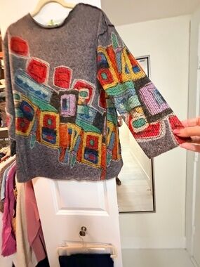 Gray Multicolor Geometric Pattern Sweater